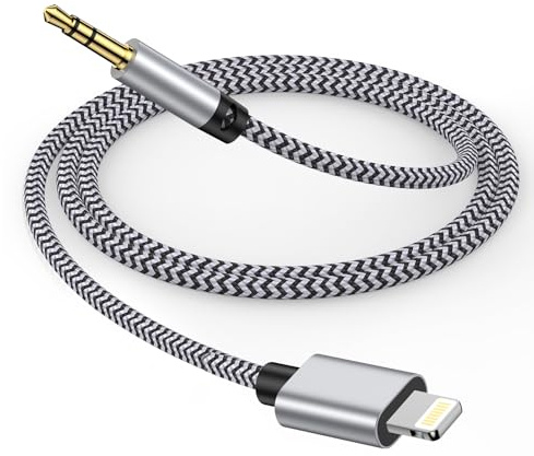 Gaef Aux Cable for iPhone in Car, 3.5mm Headphone Jack Aux to Lightning Cable, Audio Aux Lead Cord for Car Stereo/Headphones/Speaker, Compatible with iPhone 14/13/12/11/Pro/Xs/XR/X/8/7/Pad/iPod -1M