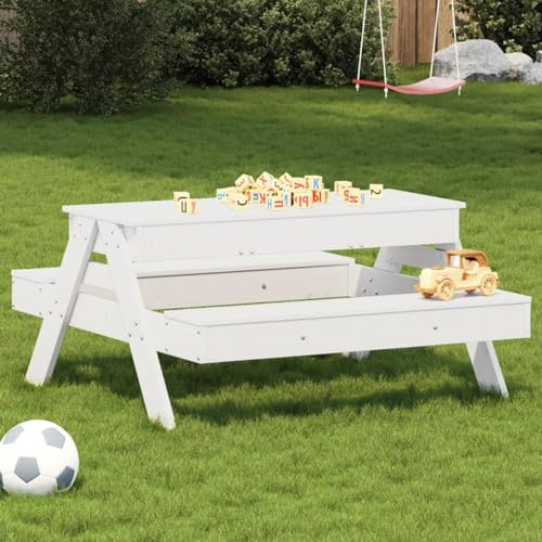 Solid Wood Pine Picnic Table with Sandbox for Garden and Outdoor Fun -, Child-Friendly Design for Backyard Play and Family Gatherings