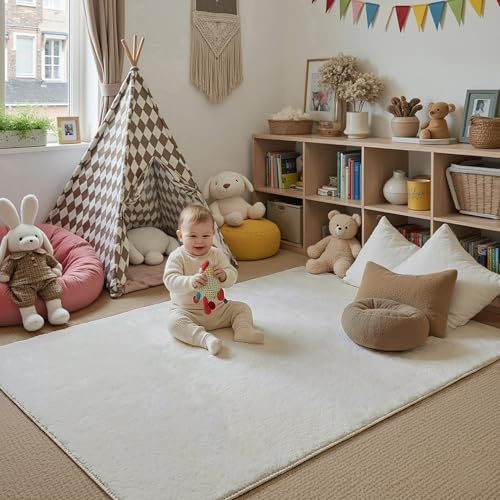 PureCozy Alfombra Salon 120x180cm Beige Alfombras Moderno Pelo Sintético Suave Habitacion Carpete Sala Comedor Dormitorio Pie Cama Oficina Grandes Decoración Carpet