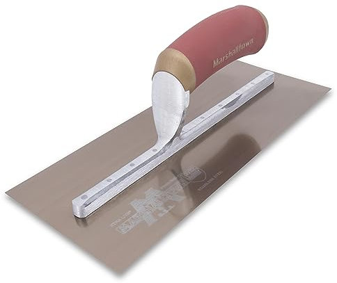 Truelle de lissage Marshalltown PermaShape, forme incurvée, en acier doré, parfaite pour les plâtriers et les enduits, dimensions de la truelle : 292x121 mm