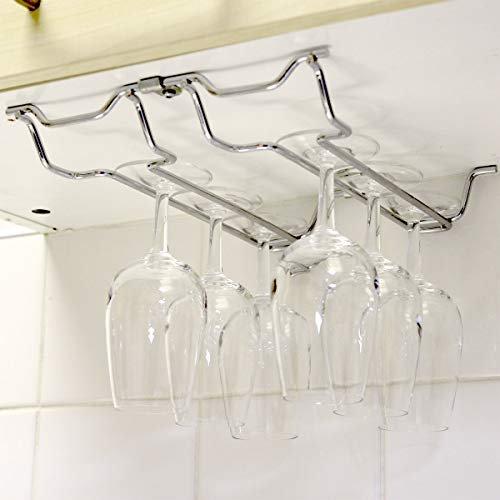 Chrome Plated Wine Glass Hanging Rack Wine Glass Hanging Rack - 2 Columns - Shelf Mounted, Wine Glass Storage Drying Rack Wine Glass Holder, Holds any type of glassware wine or beer glasses and flutes