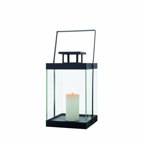blomus -FINCA- Laterne M aus pulverbeschichtetem Metall, Windlicht, exklusive Optik, modernes Wohnaccessoire, stimmungsvolle Atmosphäre, Indoor-Nutzung (H / B / T: 36,5 x 21 x 21 cm, Schwarz, 63687)