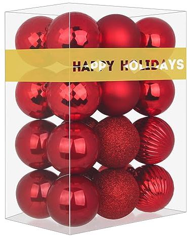 Rose Red 2.5 Christmas Balls Christmas Tree Decoration Ornaments Shatterproof Hanging Balls for Birthday Halloween Holiday Wedding Decorations Set of 24pcs