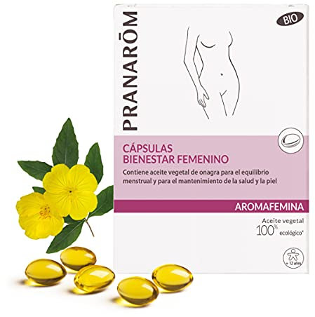 PRANAROM - Aromafemina - Bienestar Femenino - Contiene Aceite Vegetal de Onagra para el Equilibrio Menstrual y para el Mantenimiento de la Salud y la Piel - 30 cápsulas