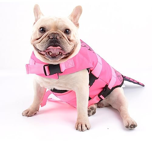 Hifrenchies Hundeschwimmweste Hai Schwimmweste Haustier Sicherheit Badeanzug Rettungsweste für Französische Bulldogge(Größe L, Meerjungfrau)