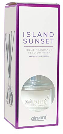AIRPURE Reed Diffuser, 100ml Oil Set with Sticks, 8X Black Reeds, Continuous Room Scent, Diffusers for Home Use in Living Room, Kitchen or As Bathroom Freshener - Island Sunset Fragrance, 100MLRD-314