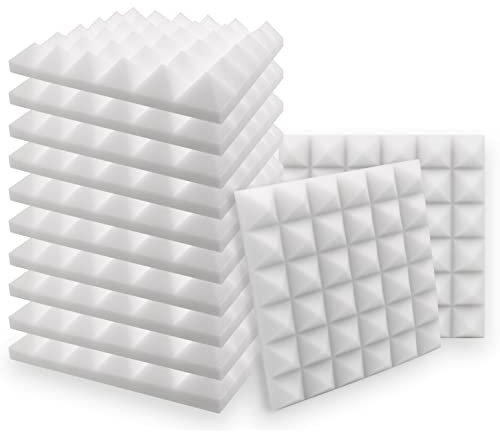 SK Studio Lot de 12 carrés de Panneau Mural Acoustique pyramidale Home Studio Traitement insonorisé Accessoires en Mousse 30x30x5cm, Blanc