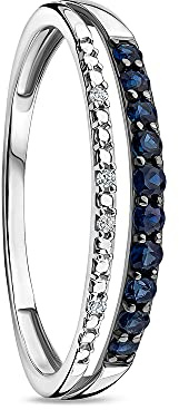 Orovi Bague Femme -Or Blanc 9 Carats (375)- Bague Saphir Diamant Eternity, Alliance en Or Demi-Tour de Diamants et de Saphirs, Anneau Hypoallergénique, Taille 50, Bijoux Femme, Boite a Bijoux Incluse