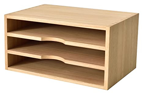KIRIGEN Wooden A4 File Holder, 3-Compartment Desk Organiser, Natural | Paulownia wood; plant oil finish; 3 compartments; mortise-and-tenon joints; holds A4 paper, folders and magazines