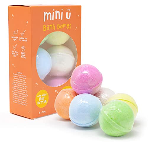 Mini U Kids Bath Bombs with Toys Inside - Shea Butter Infused Bath Bombs for Kids with Kiwi, Blueberry, Melon, Vanilla, Mango, & Banana Scents - Set of 6