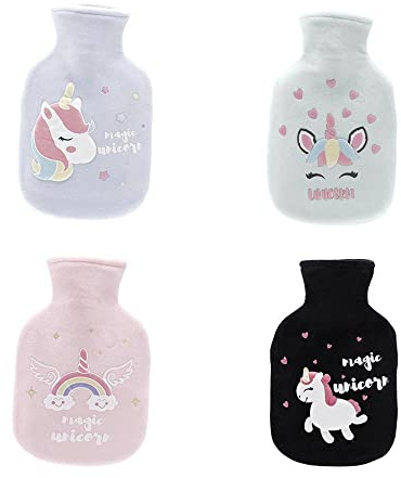 Aeromdale Wärmflasche mit Bezug, Pferde-Muster, 350 ml, Gummi-Wärmtasche zur Schmerzlinderung, Handwärmer, Geschenk für Frauen und Mädchen, 4 Stück