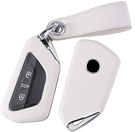 ontto Autoschlüssel Hülle Passt für VW Golf 8 R GTI ID.3 ID.4 ID.6X Seat Leon MK4 Ateca Skoda Octavia Enyaq ABS Leder Schlüsselcover Schlüsselanhänger Schlüsselhülle Schlüsselbox Schlüsselschutz-Wei?