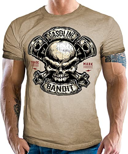 Gasoline Bandit Camiseta de motorista para hombre con diseño de cráneo de pistón, 3XL