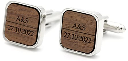 NaturSchatulle Manschettenknöpfe Herren Holz mit Gravur 1 Paar Silber Manschettenknopf Eckig Hochzeit Anzug Männer Cufflinks for Men