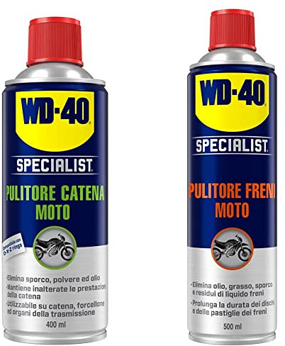 WD-40 Specialist Moto Pulitore Catena Moto Spray, 400 ml & Specialist Moto Pulitore Freni Moto Spray 500 ml