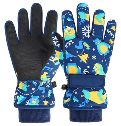 FAYHIJUN Handschuhe Kinder Winter schneehandschuhe Skihandschuhe für 1-13 Jahre Mädchen Jungen PU Palme Wasserdicht Winddichte Warm Fleece Winterhandschuhe Fahrradhandschuhe