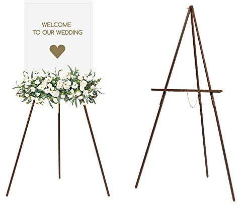 MEEDEN Staffelei aus Buchenholz für Hochzeit: 163cm Leinwand Ständer für Willkommensschild Hochzeitsdisplay, Bilderständer Stativ für Geburtstagdeko Tischkarten - Nussbaum hell