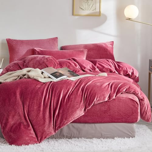 Winter Bettwäsche 135x200 4teilig Flauschig Extra Warm Cashmere Touch Plüsch Kuschel Bettwäsche Rote Flanell Kuschelige Samt Winterbettwäsche Microfaser Thermo Fleece Bettbezüge Set mit Reißverschluss