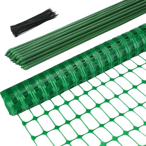 Ohuhu Plastic Garden Fence Safety Fence, 3.4'x100' Reusable Garden Fence Roll with 25Pcs 4FT Stakes, Temporary Fencing for Animal Barrier Construction Snow Fence Poultry Rabbits Chicken Dogs Deer