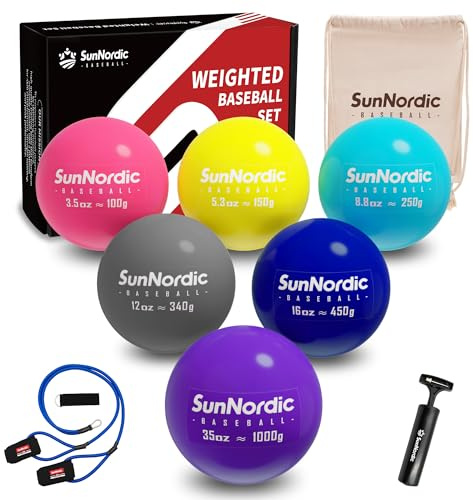 SunNordic Confezione da 6/9 Palle Pesate Plio per Baseball (100/425/700/1130 g) - Palle Plio di Peso Variabile per Migliorare la Potenza e l'Allenamento di Lancio - per Tutti i Livelli di Abilità