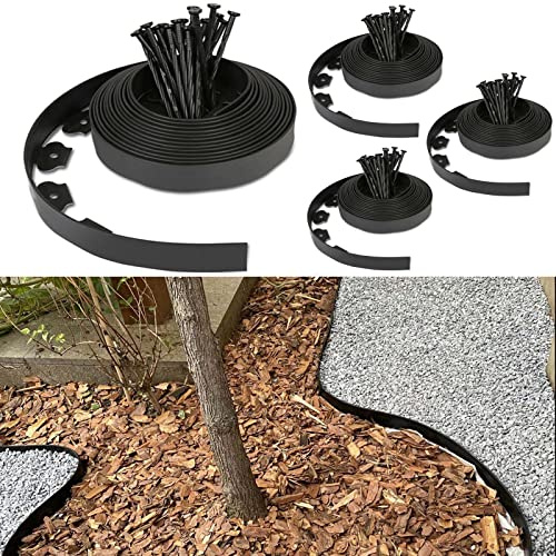Herrselsam Bordure de pelouse Flexible en Plastique avec 120 piquets de Fixation pour l'ancrage, Bordure de Parterre, Bordure de Jardin, Longueur 40 m, Hauteur 5 cm, Noir