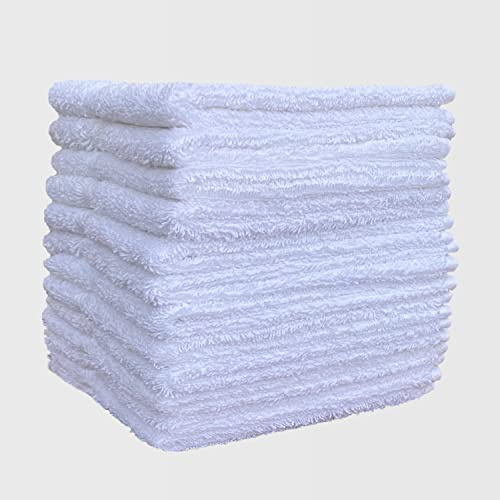 The London Linens Co. Luxury Face Towels White Flannel Face Cloth- ≥500 GSM Wash Cloths Highly Absorbent and Soft Feel Fingertip Towels- Ideal for Gym, Spa and Kitchen in 30x30 cm (12, Cotton)