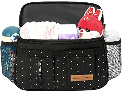 Miracle Baby Bolsa Organizadora de Cochecitos para Mamá,Bolsa Carrito Bebe Súper Liviana, Multifuncional de Gran Capacidad para Almacenar (Estrella Negra - Rectángulo)