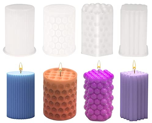 Kerzenform Silikon 4 Stück 3D Kerzenformen zum gießen Kerzen Formen Silikon für Handgefertigte Seife Duftkerzen Handwerk Ornamente, Kerzen Selber Machen Formen Set für Freunde, Familie