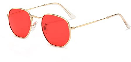 Kelens Vintage Sonnenbrille Polygon Polarisierte Sonnenbrille Damen Herren Metall UV400 Schutz (rot)