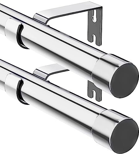 Bastone per tenda con cappucci e supporti, set di raccordi in acciaio inossidabile, 76-157 cm, 16 mm di diametro, regolabile, asta decorativa per camera da letto, colore: argento, 2 pezzi