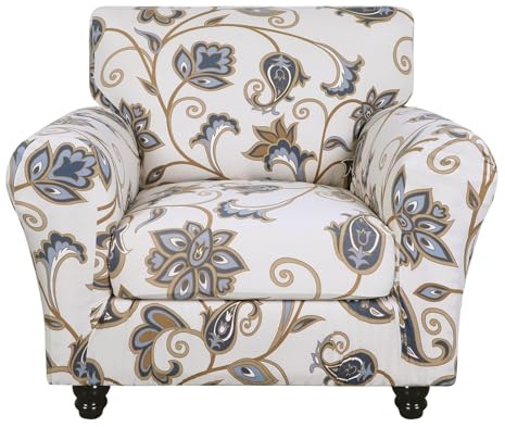 SearchI Stretch Sofa Cover Printed Couch Covers, Floral Pattern 2 Piece Armchair Slipcover with Separate Chair Cushion Cover, Washable Furniture Protector for Living Room(Armchair, Love Flower)
