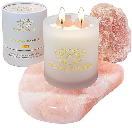 Serenity Crystals Candle Infused with Crystals (Rose Quartz/Tropical Blush)