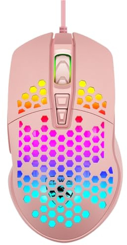 Hemobllo Mouse da Gioco Cablato Rosa 6 Tasti in Plastica, Hollow-out | Dpi a 4 Livelli Fino a 2500, Regolazione Rate un Tasto, Connettore USB Incluso
