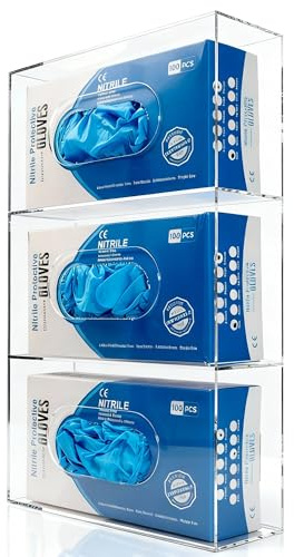 KOEMEHR Wandhalterung für Handschuhe (für 3 Boxen) - Acryl Handschuhhalter - Handschuh Halterung für Einweghandschuhe - Handschuhspender für Einmalhandschuhe mit Montagezubehör