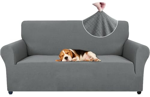 Ystyle Sofa überzug 2 Sitzer Mit Armlehne, Stretch Sofabezug rutschfest, Modern Sofa Cover Für Hunde Haustiere, Atmungsaktiv Couch überzug Mit Elastic Bottom, Hellgrau