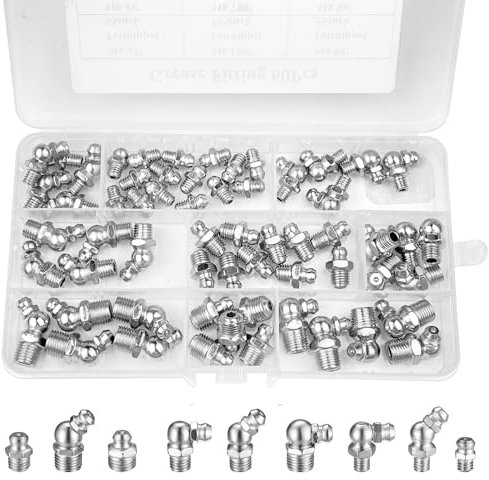 Ceisazira 60 pezzi set di ingrassatori, Grasso Raccordo Assortimento M6 M8 M10, Ingrassatori Testine 45° 90° 180°, Raccordo per Ingrassatore con Scatola Portaoggetti, per Pistole per grasso