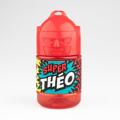 Personalisierte Kinder-Trinkflasche mit Strohhalm – Super Theo
