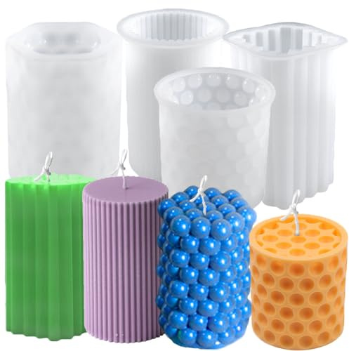 Gativs Kerzenform Silikon 4 Stück Kerzengiessform Kerzenformen Zum Gießen Set 3D Silikonform Zylinder Kerzen-Gießform Kerzenformen Zum Gießen Kerzen für Kerzenherstellung Handwerk Ornamente