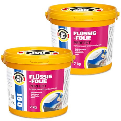 HALBAU Flüssigfolie Profi 14 kg, Flüssiggummi für Innen, Wassersperre unter Fliesen, Bad, Dusche, Abdichtung, D01