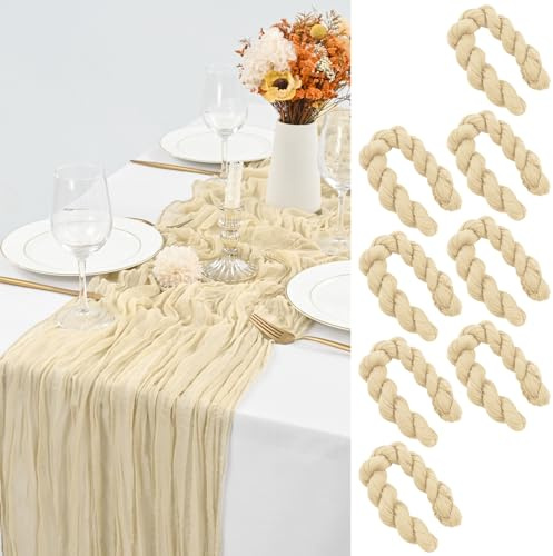 Tischläufer, 90 x 300 cm, elfenbeinfarben, Beige, rustikaler Gaze-Stoff für Hochzeitsempfang, Sheer Bridal Candlelight Dinner Gaze, Tischläufer aus Seil, Dusche, Braut, Beige, Tischdekoration