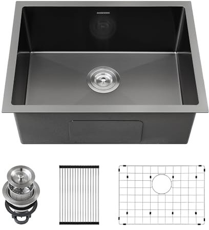 22-Inch Black Undermount Kitchen Sink, SINKVINE Stainless Steel Single Bowl