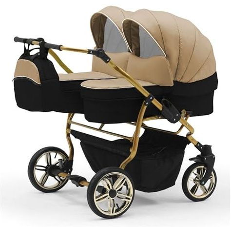 Zwillingskinderwagen 2 in 1 Duet Lux Goldedition inkl. Sportsitze - 10 Teile - in 20 Farben