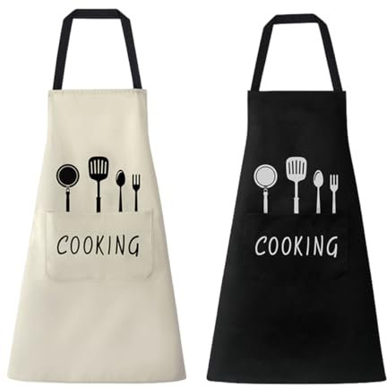 MQIAN Schürze, 2 Stück Kochschürze Herren Damen, Küchenschürze, Schürzen Gastronomie, Latzschürze, Kochschürze Schwarz Weiß, Wasserdicht Koch Schürze, Grillschürze mit Taschen