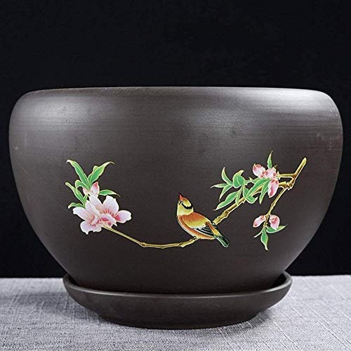Maceta de cerámica especial grande, maceta de arena morada, extra grande con bandeja, bonsái verde, carne de orquídea para el hogar, maceta pequeña, escritorio interior, maceta decorativa (estilo 7 m