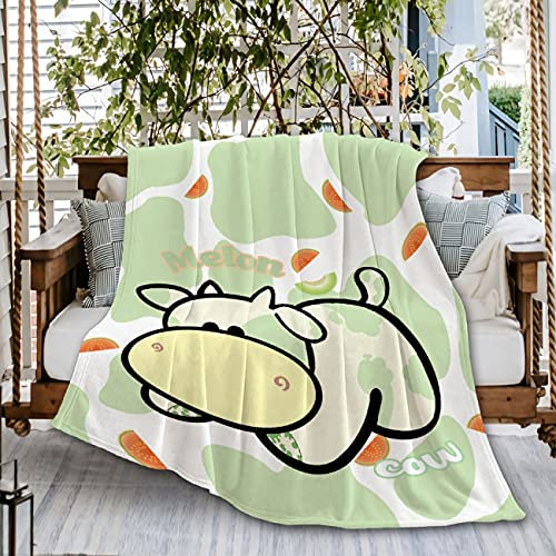 JUZGTSIT Manta de franela de forro polar ultrasuave con diseño de vaca lechera de melón, verde y amarillo, funda de microfibra para playa, picnic, sofá, adulto, 150 x 200 cm
