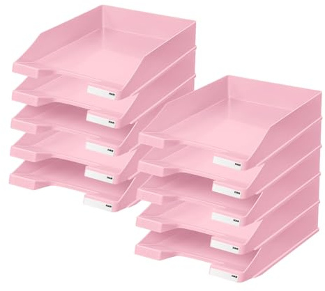 HAN Briefablage KLASSIK, 10 STÜCK Schreibtisch Organizer, Bürobedarf, Ablagefächer, Büromaterial, Briefkorb, Dokumentenablage, bis Format A4/C4, 1027-X-886, pastellrosa