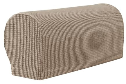 Fansu Tartán Jacquard Funda Reposabrazos Sofa, Color Sólido 1 Par de Protector de Reposabrazos Sofa, Funda para Brazos de Sofa Funda Elástica Reposabrazos Sillon Lavable (Color Caqui)