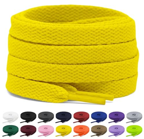 Shecret 2 Paar Flache Schnürsenkel, 8mm Breite Schnürsenkel, Flache Schnürsenkel Ersatz Reißfeste Schuhbänder für Turnschuhe, Laufen, Erwachsene, Kinder, Polyester (Gelb, 100 cm - 2 Paar)