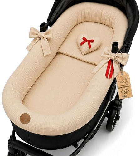 Kant för barnvagn - överdrag till babybadbo barnvagnstillbehör set 3-delat med kudde och madrass bomulls muslin Beige
