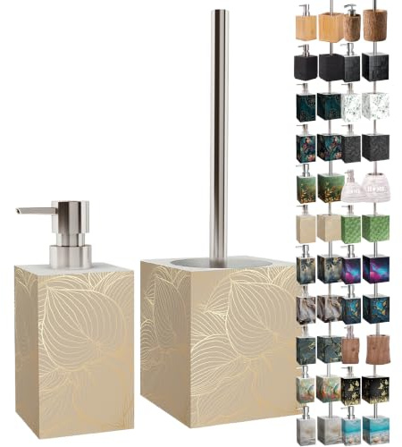 Sanilo Badezimmer Set, Seifenspender und WC Bürste mit Motiv, große Auswahl, Klobürste ohne Bohren, schöne Designs (Hosta)